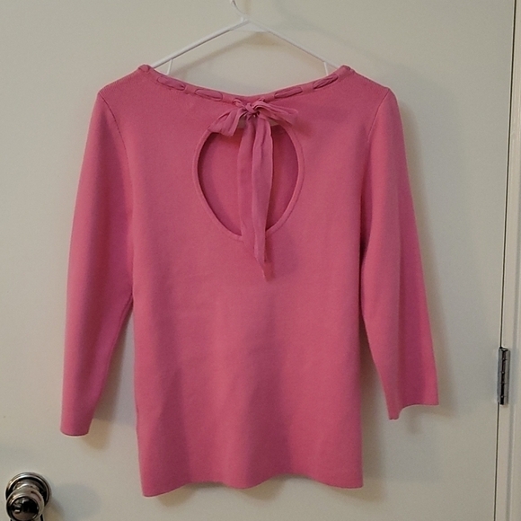 DANA BUCHMAN Pink Open Back Scarf Lace-up Neckline Sweater - Picture 4 of 12